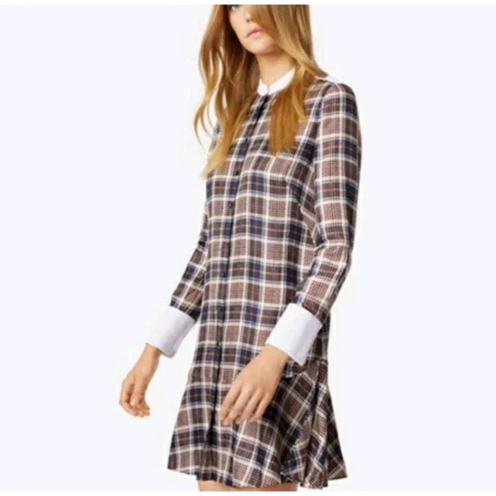 Tory Burch‎ Cora Milano Tartan Plaid Silk Shirt Dress Sz 12 NWT $448